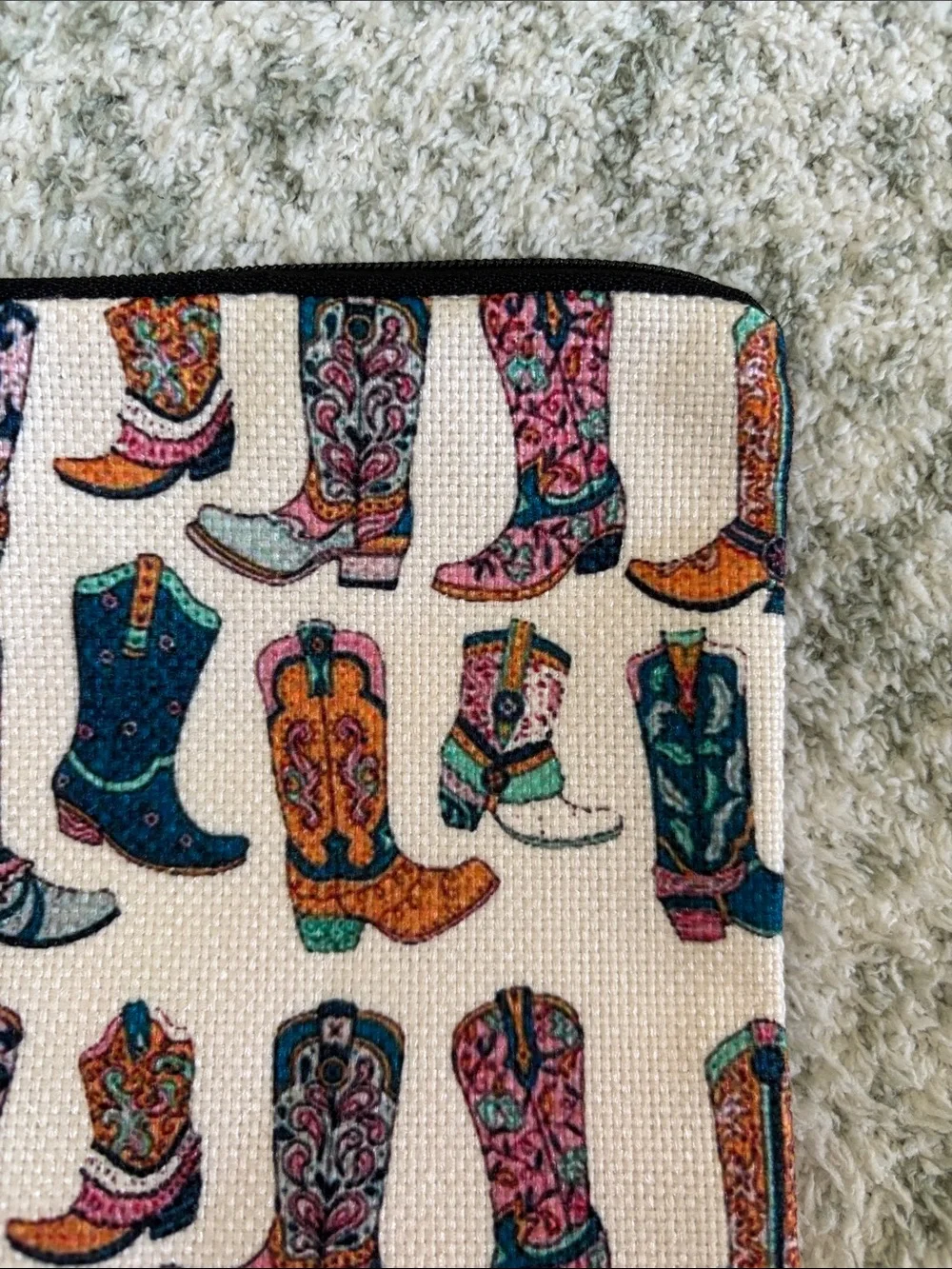 Colorful Western Cowboy Boot Cosmetic Travel Zipper Bag NWT 8.5x7.5x2”